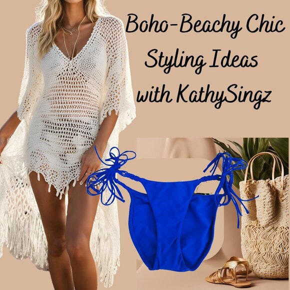 PQ Swim Blue Macramé Tie-Side Bikini Bottoms Size XS Boho Beach Babe Vibes - Picture 6 of 11